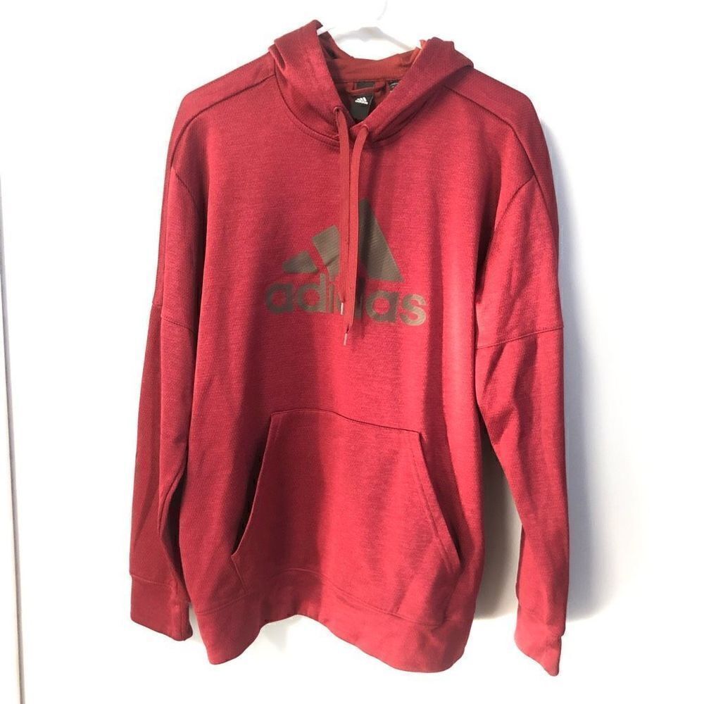 Adidas ClimaWarm Hoodie Mens Large Red Heathered Logo Pullover DH9012
